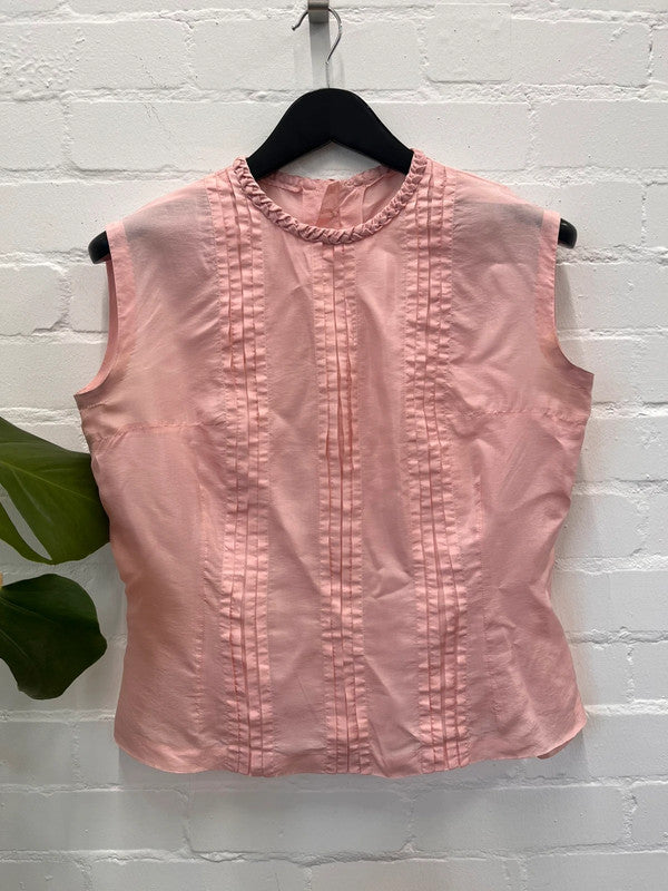 Handmade light pink silk sleeveless blouse, medium