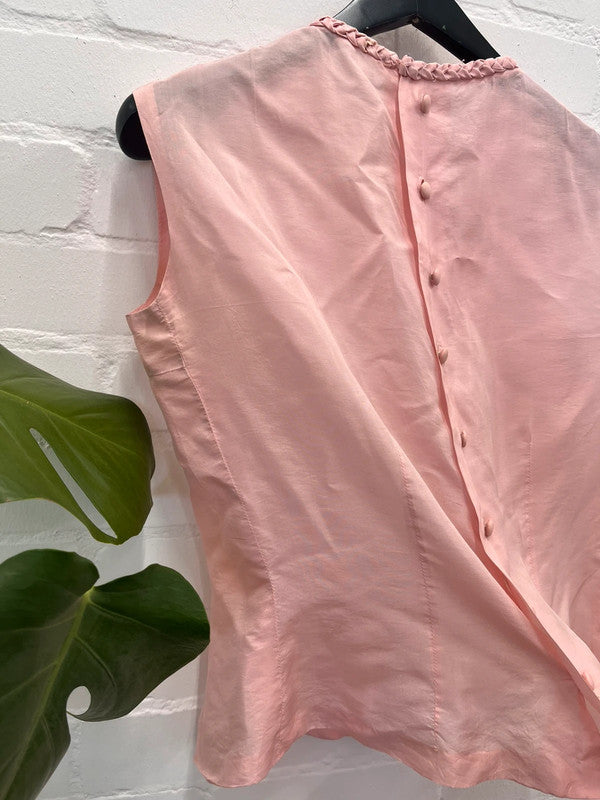 Handmade light pink silk sleeveless blouse, medium