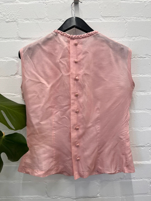 Handmade light pink silk sleeveless blouse, medium