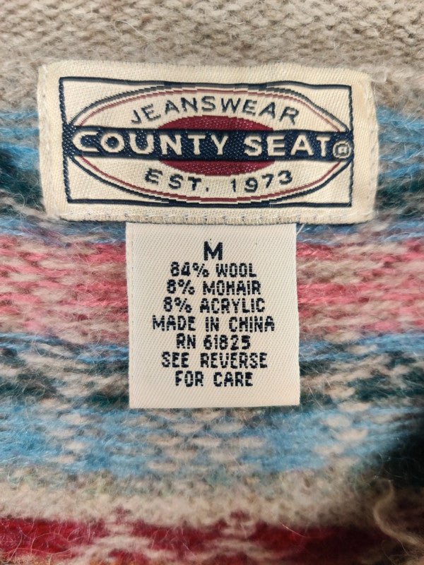 Vintage cropped Wool Mohair Flower Patterned Jumper - Medium