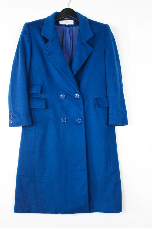 Vintage 80s 90s Cobalt Royal Blue Double Breasted Long Wool Coat Size US10