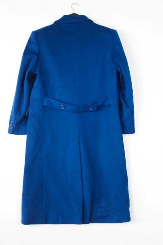 Vintage 80s 90s Cobalt Royal Blue Double Breasted Long Wool Coat Size US10