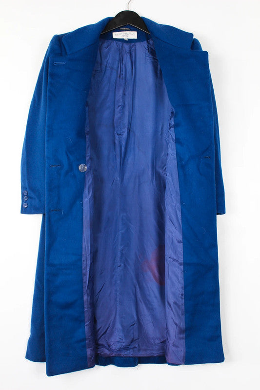 Vintage 80s 90s Cobalt Royal Blue Double Breasted Long Wool Coat Size US10