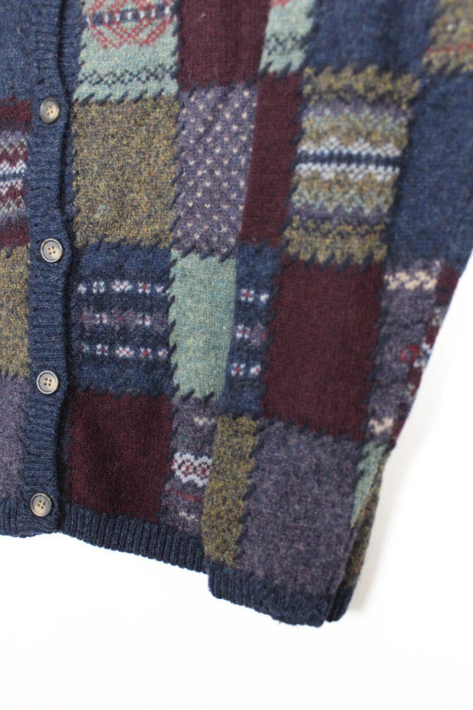 Vintage Eddie Bauer "Legend" Deer Bay Patchwork Wool Cardigan - Large