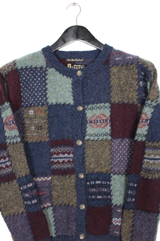 Vintage Eddie Bauer "Legend" Deer Bay Patchwork Wool Cardigan - Large