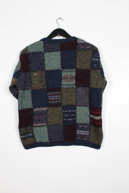Vintage Eddie Bauer "Legend" Deer Bay Patchwork Wool Cardigan - Large