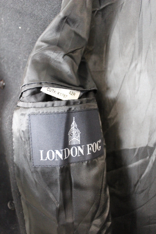 Vintage 80s 90s London Fog Black Single Breasted Long Wool Overcoat Men's Size