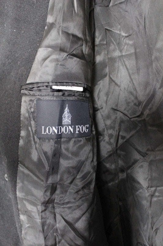 Vintage 80s 90s London Fog Black Single Breasted Long Wool Overcoat Men's Size