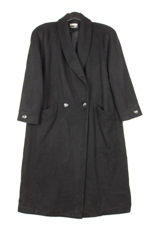 Vintage 80s 90s Black Karen Plus Double Breasted Long Wool Coat - XL