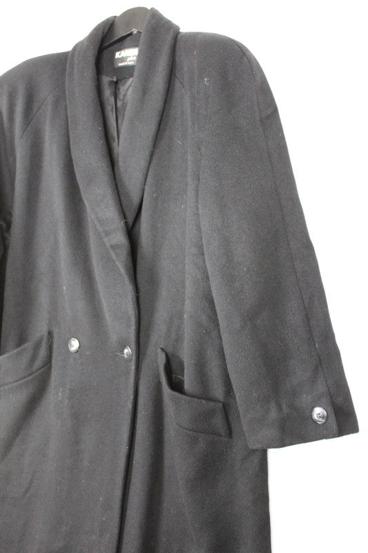 Vintage 80s 90s Black Karen Plus Double Breasted Long Wool Coat - XL