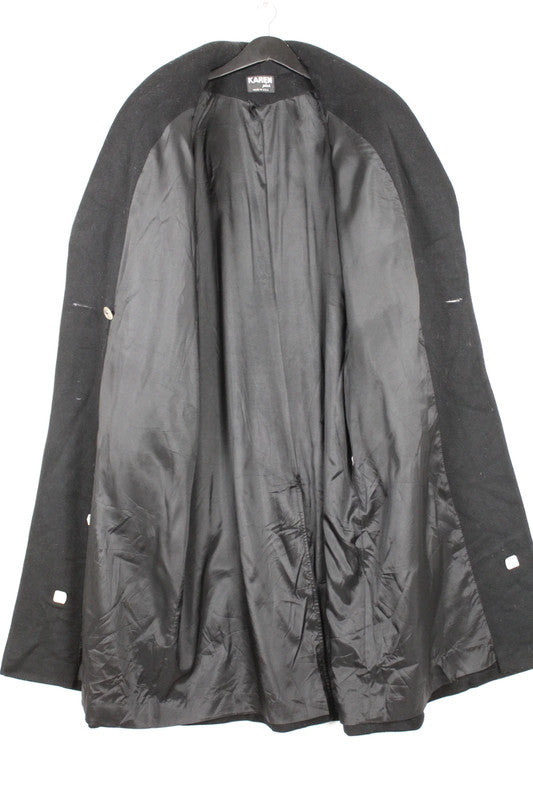 Vintage 80s 90s Black Karen Plus Double Breasted Long Wool Coat - XL