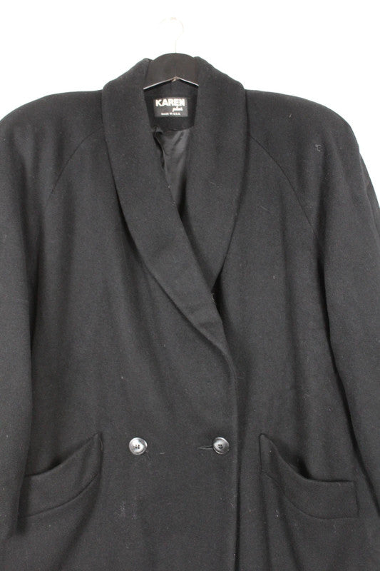 Vintage 80s 90s Black Karen Plus Double Breasted Long Wool Coat - XL