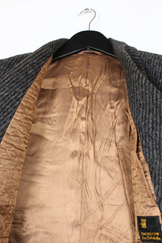 Vintage 70s 80s Mens Grey Wool Herringbone Tweed Single Breasted Overcoat