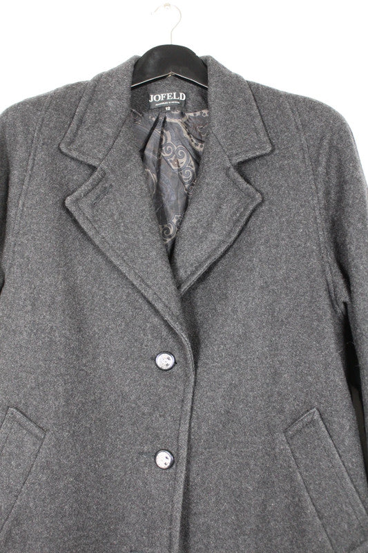 Vintage 80s 90s Jofeld Grey Wool Blend Long Coat - UK10