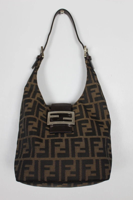Vintage Fendi Zucca Mamma Baguette Shoulder Bag Black Brown Canvas Y2K