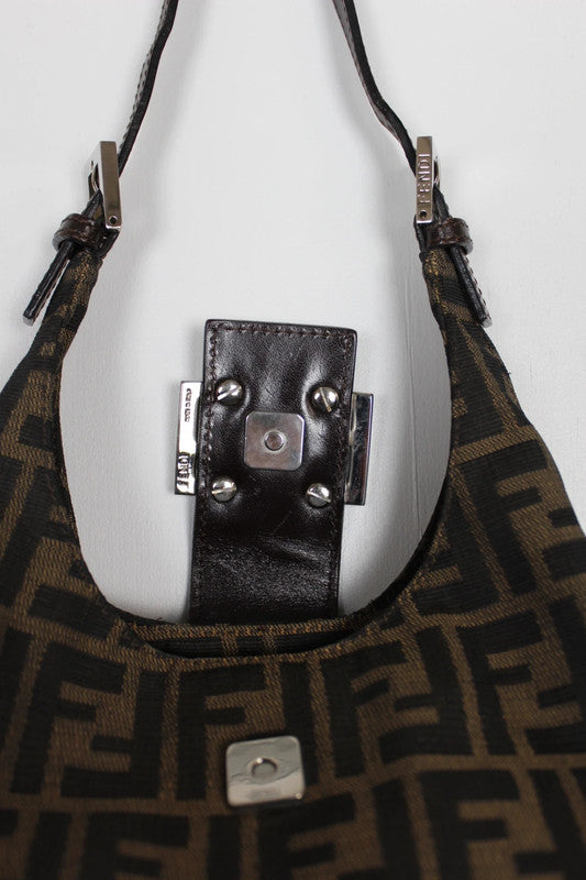 Vintage Fendi Zucca Mamma Baguette Shoulder Bag Black Brown Canvas Y2K