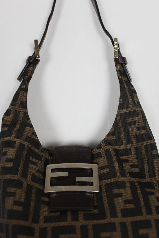 Vintage Fendi Zucca Mamma Baguette Shoulder Bag Black Brown Canvas Y2K