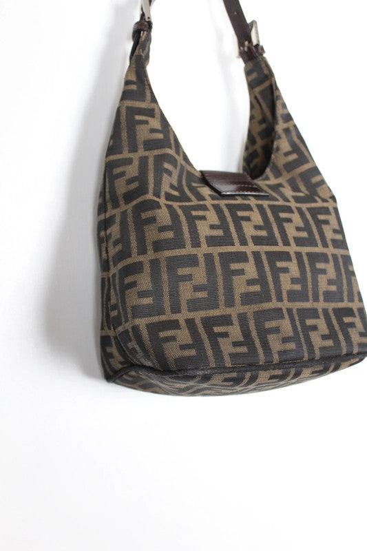 Vintage Fendi Zucca Mamma Baguette Shoulder Bag Black Brown Canvas Y2K