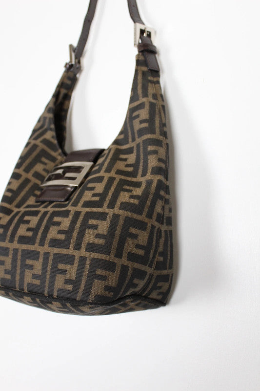 Vintage Fendi Zucca Mamma Baguette Shoulder Bag Black Brown Canvas Y2K