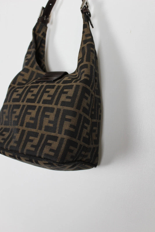 Vintage Fendi Zucca Mamma Baguette Shoulder Bag Black Brown Canvas Y2K