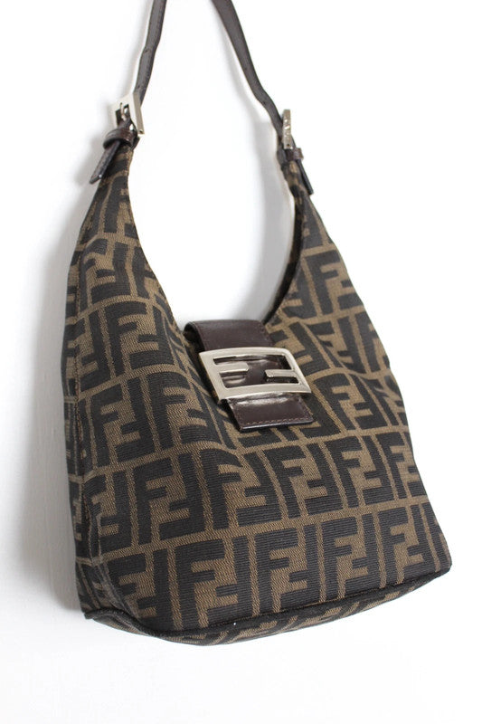 Vintage Fendi Zucca Mamma Baguette Shoulder Bag Black Brown Canvas Y2K