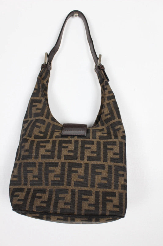 Vintage Fendi Zucca Mamma Baguette Shoulder Bag Black Brown Canvas Y2K