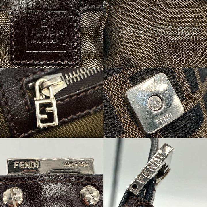 Vintage Fendi Zucca Mamma Baguette Shoulder Bag Black Brown Canvas Y2K