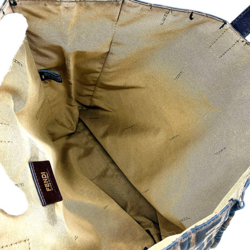 Vintage Fendi Zucca Brown Canvas Leather Tote Bag Shopper Logo Charm