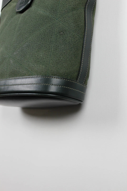 Vintage Gucci Green Suede Leather Bucket Crossbody Bag Gold Hardware