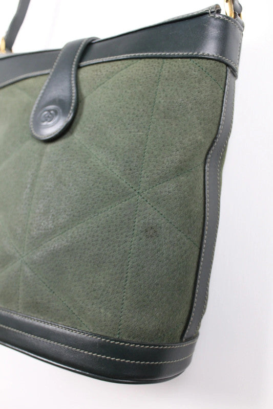Vintage Gucci Green Suede Leather Bucket Crossbody Bag Gold Hardware