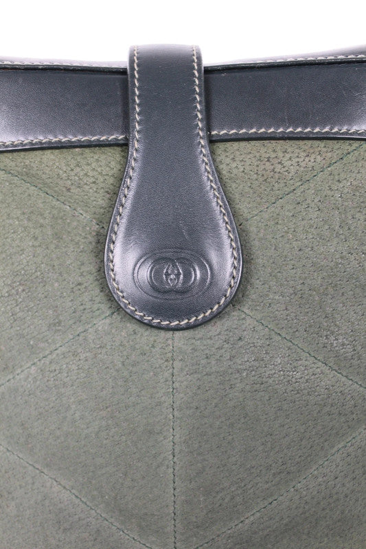 Vintage Gucci Green Suede Leather Bucket Crossbody Bag Gold Hardware