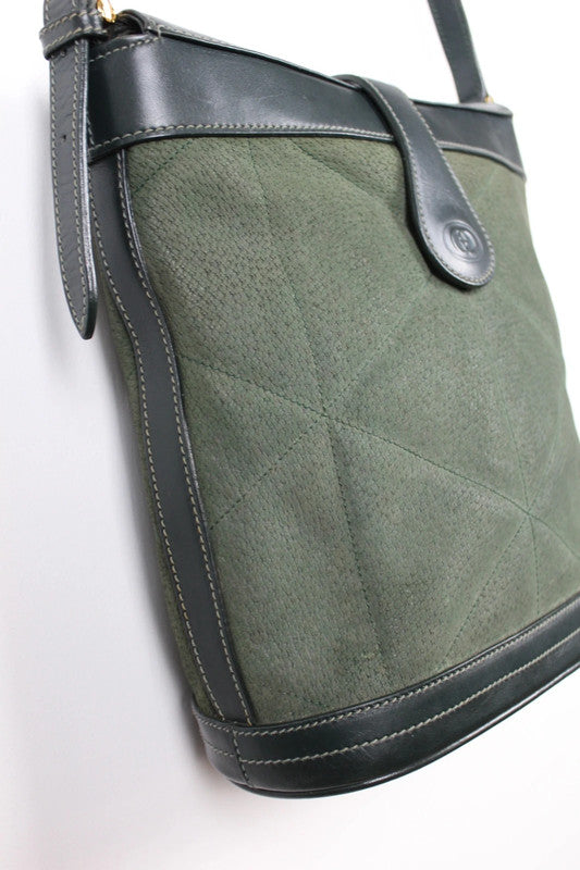 Vintage Gucci Green Suede Leather Bucket Crossbody Bag Gold Hardware