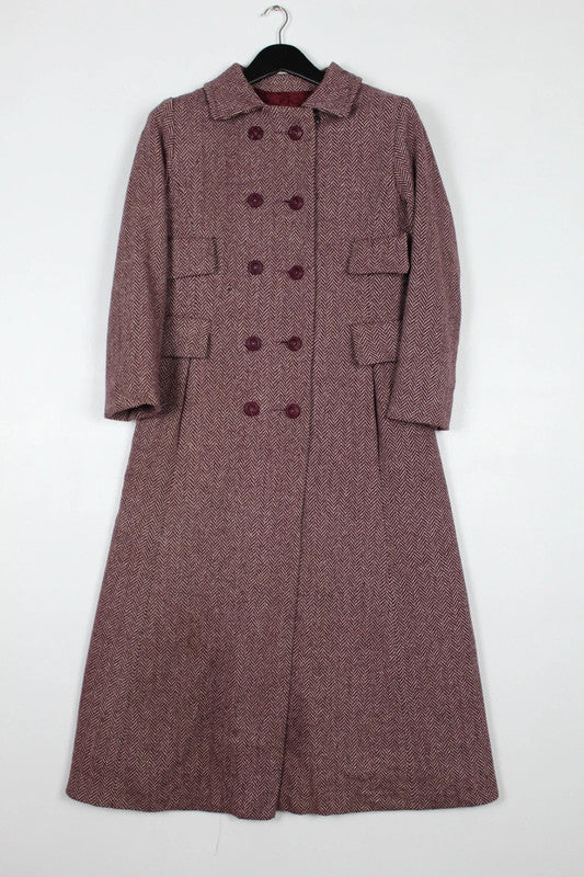 Vintage 60s 70s Gudule Double Breasted Long Wool Tweed Coat - Medium