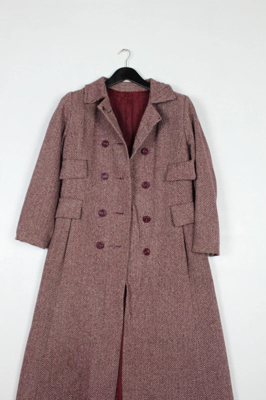 Vintage 60s 70s Gudule Double Breasted Long Wool Tweed Coat - Medium
