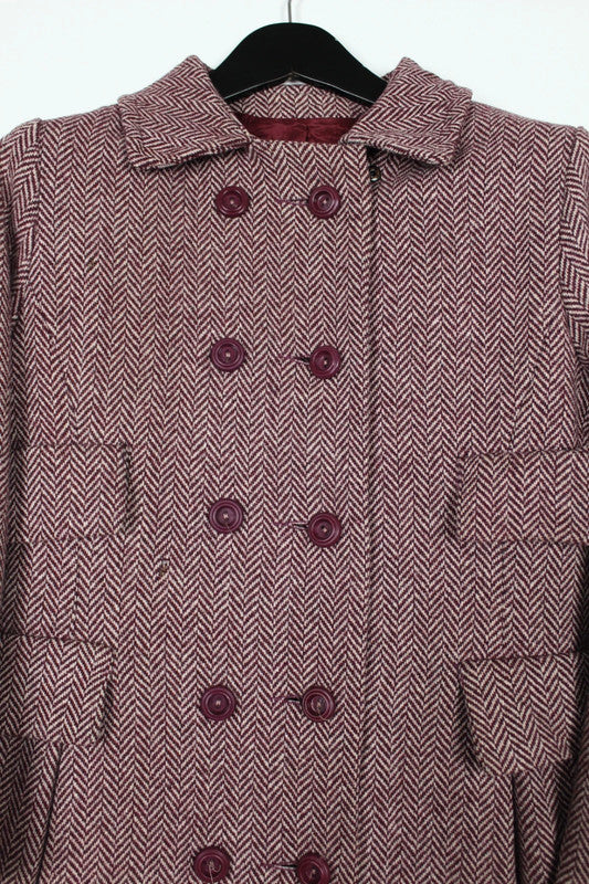 Vintage 60s 70s Gudule Double Breasted Long Wool Tweed Coat - Medium