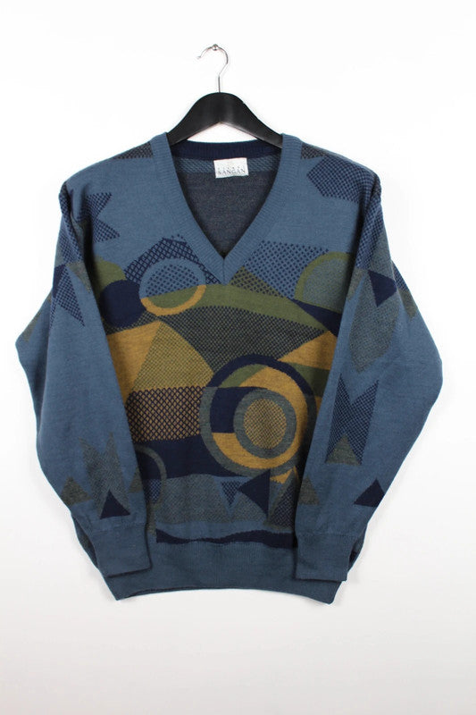 Vintage 80s 90s Pierre Sangan Abstract Geometric V-Neck Sweater Size Medium
