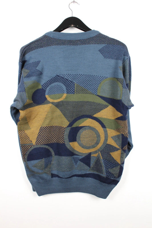 Vintage 80s 90s Pierre Sangan Abstract Geometric V-Neck Sweater Size Medium