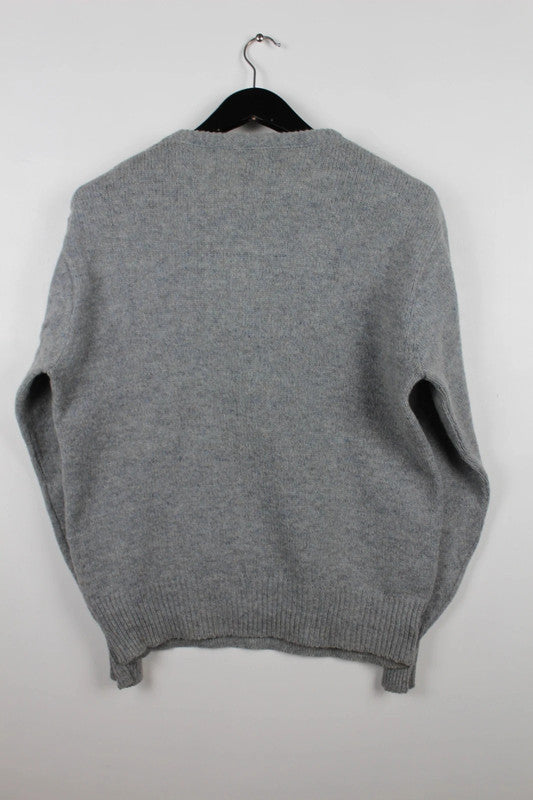 Vintage Panache Grey Wool Blend Argyle Crew Neck Sweater Jumper Size Large