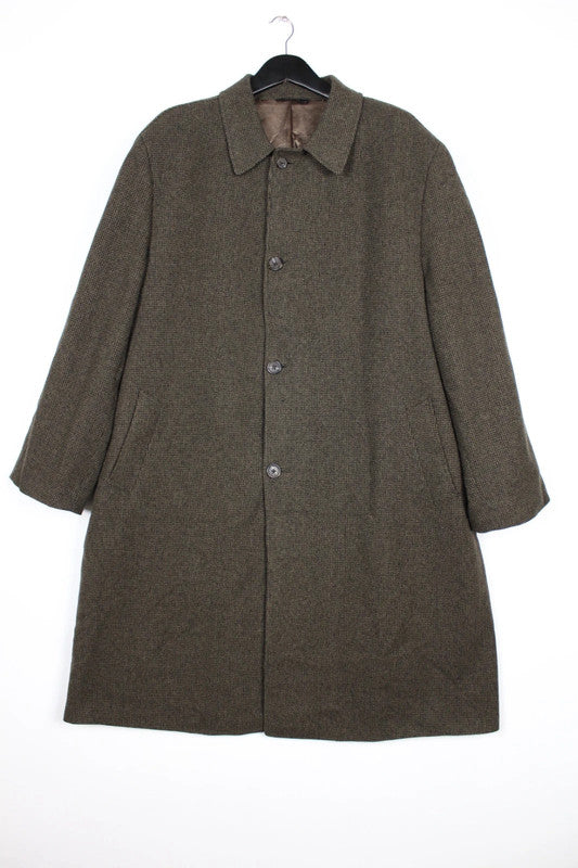 Vintage Tweed Green Brown Herringbone Single Breasted Wool Coat Size Large