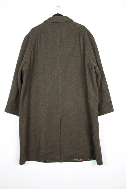 Vintage Tweed Green Brown Herringbone Single Breasted Wool Coat Size Large