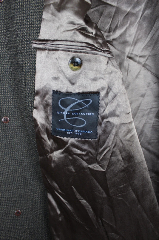 Vintage Tweed Green Brown Herringbone Single Breasted Wool Coat Size Large