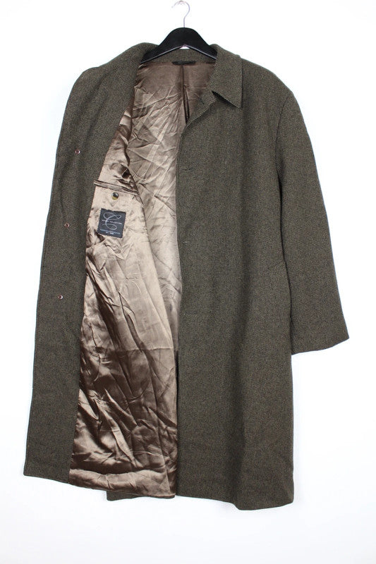 Vintage Tweed Green Brown Herringbone Single Breasted Wool Coat Size Large