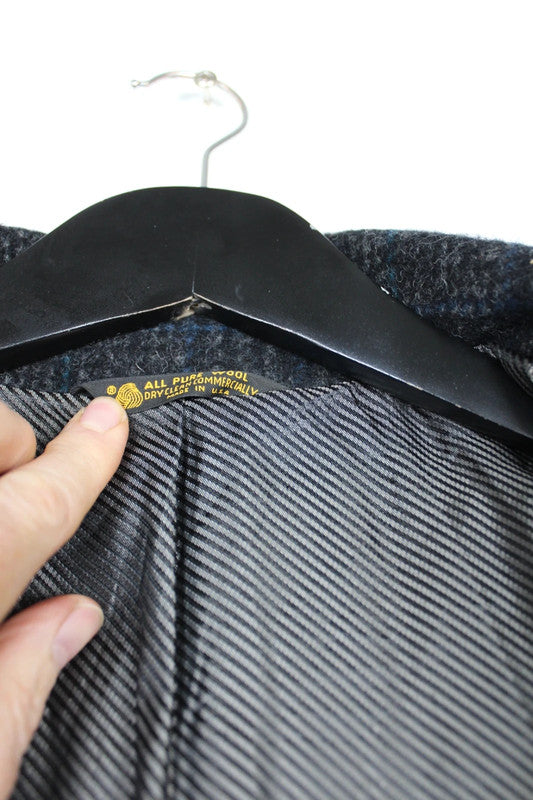 Vintage 80s 90s Zero King Charcoal Grey Wool Tweed Belted Maxi Overcoat Size XL