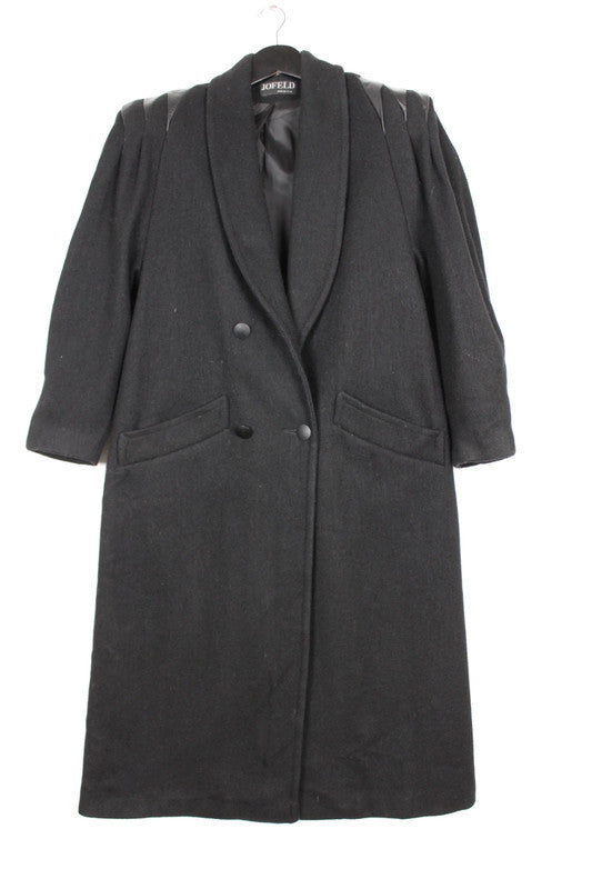 Vintage 80s USA Made Jofeld Black Double Breasted Long Wool Coat Size Medium