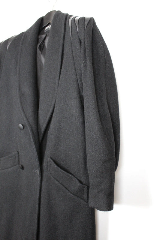 Vintage 80s USA Made Jofeld Black Double Breasted Long Wool Coat Size Medium