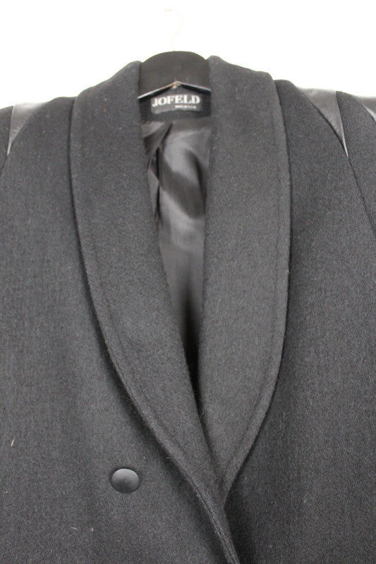 Vintage 80s USA Made Jofeld Black Double Breasted Long Wool Coat Size Medium