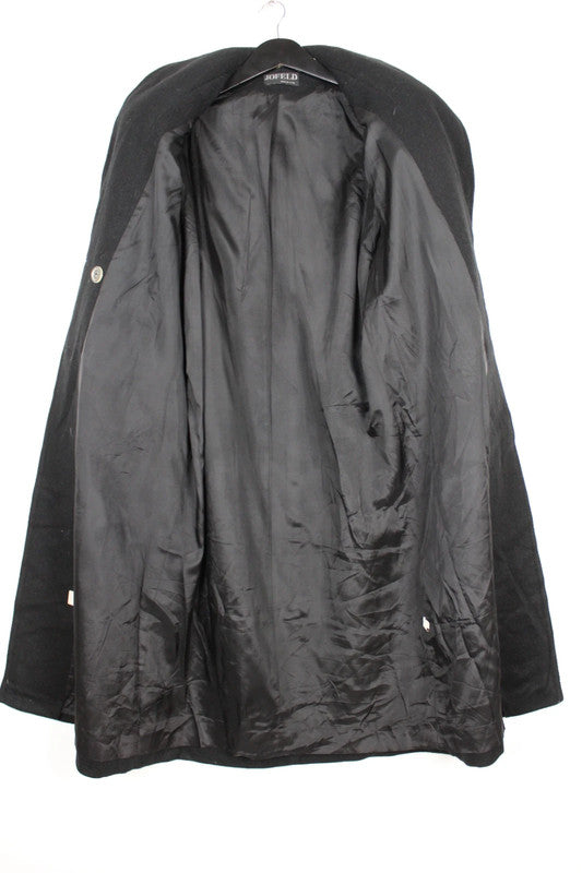 Vintage 80s USA Made Jofeld Black Double Breasted Long Wool Coat Size Medium