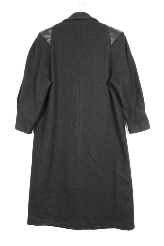Vintage 80s USA Made Jofeld Black Double Breasted Long Wool Coat Size Medium
