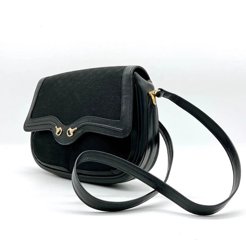 GUCCI Micro GG Shoulder Bag Gold Hardware Canvas Black