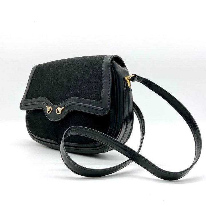 GUCCI Micro GG Shoulder Bag Gold Hardware Canvas Black